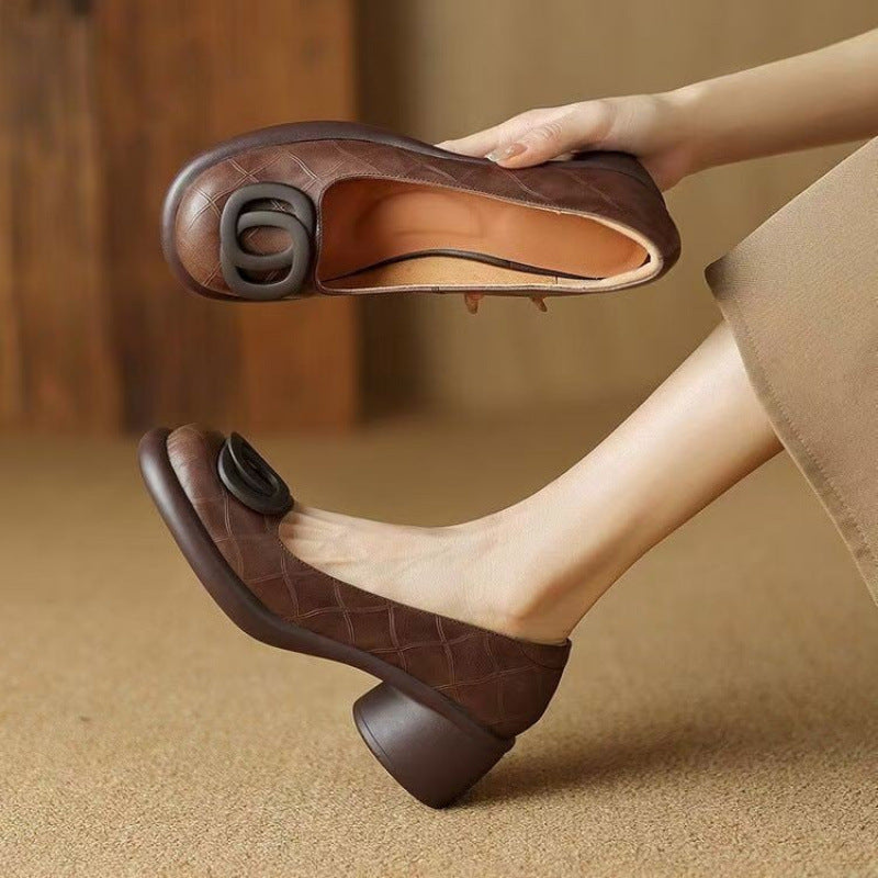 👠【35-40】2025 nove 4CM svestrane modne mekane kožne cipele s retro debelom petom i okruglim prstima3908906