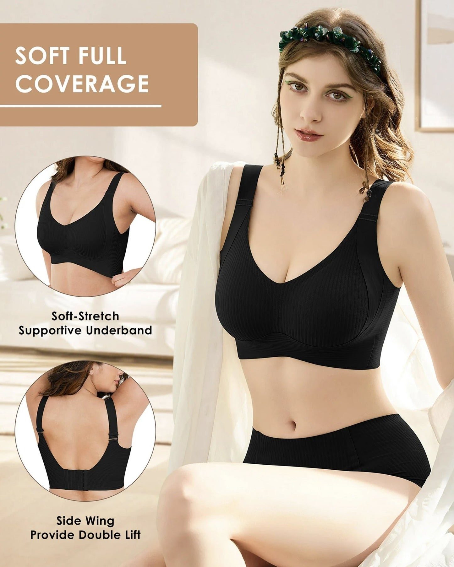 🏆50% de descuento【Paquete de 4】【Para 40-95 kg】Sujetador femenino sin aros y sin costuras❤️Algodón Tencel natural, antibacteriano y cómodo