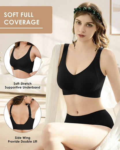 🏆50% de descuento【Paquete de 4】【Para 40-95 kg】Sujetador femenino sin aros y sin costuras❤️Algodón Tencel natural, antibacteriano y cómodo