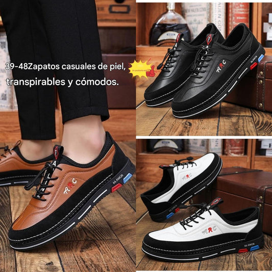 💯🔥【39-48】Los zapatos de negocios casuales para hombre están hechos de cuero impermeable y resistente a las manchas con una suela suave para un uso cómodo.