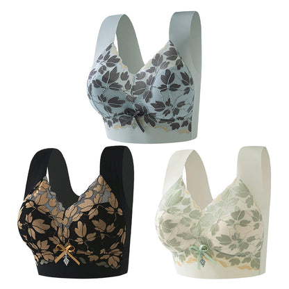 💌🌈【3 piezas】【M-4XL】Sostén de encaje de gran tamaño, sin aros, lujoso, hermoso y sexy en la parte trasera