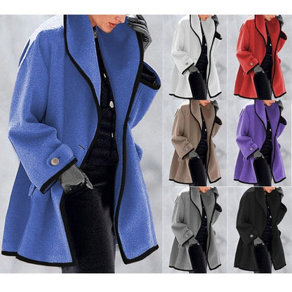 💃❄️🎀【S-5XL】Νέο φθινοπωρινό-χειμερινό πολύχρωμο παλτό από μαλλί με κουκούλα, χαλαρή γραμμή και στρογγυλεμένη λαιμόκοψη.
