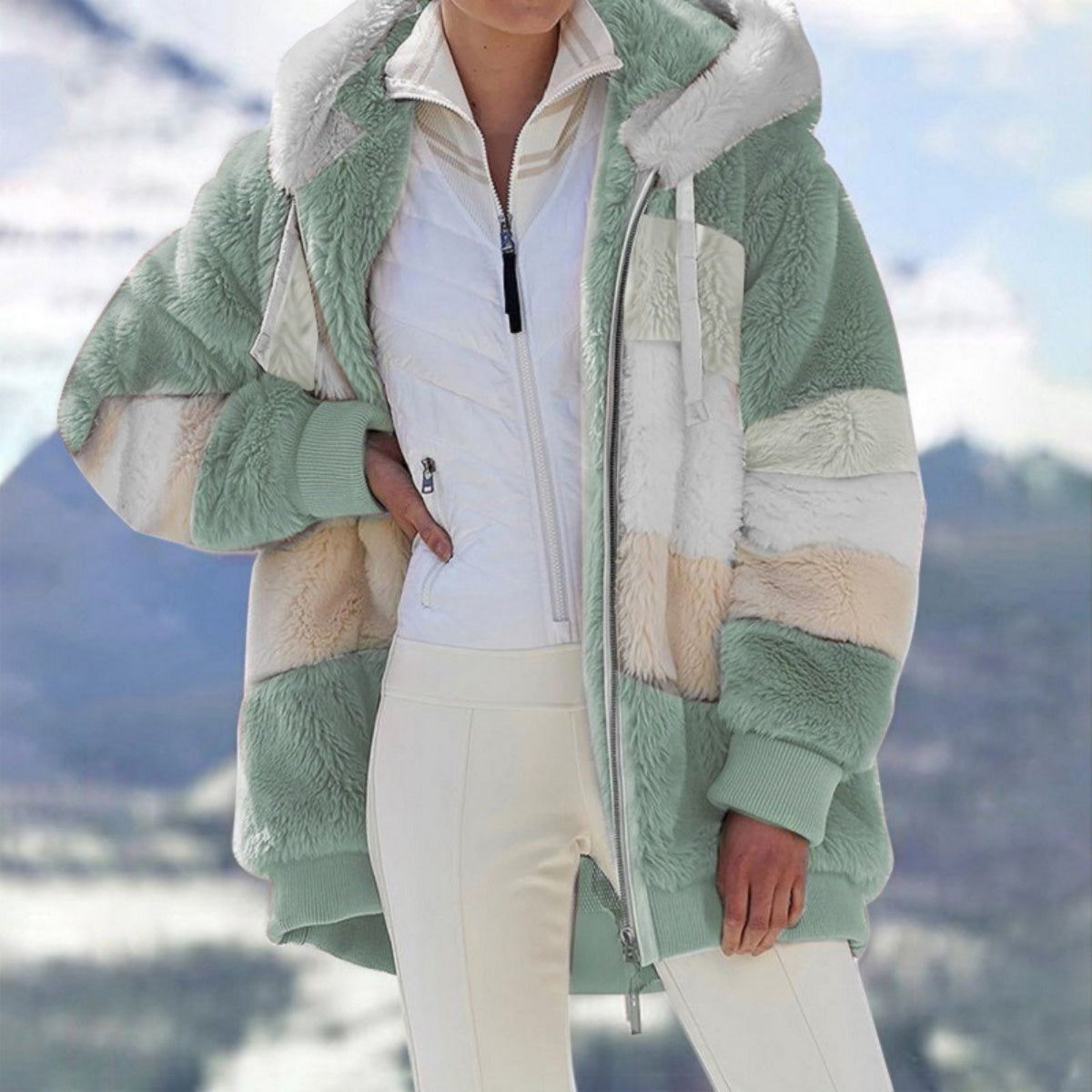 ☃️Oferta limitada 35%❄️【S-5XL】Nueva chaqueta de invierno para mujer 2025, gruesa con franjas de felpa