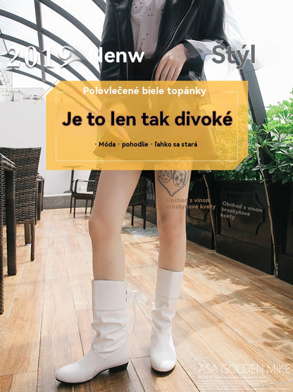 👢⚡️Limitovaná 50% zľava【36-43】Nové dámske zimné čižmy po lýtka s hrubým podpätkom❄️Módne šnurovacie jednofarebné pohodlné čižmy👢