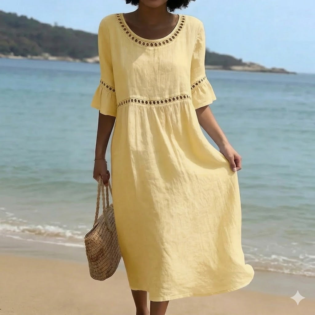 ✨👗【S-3XL】Nova ljetna haljina od prirodnog lana, dizajn puf rukava, svježa i prozračna, super mekana i udobna.