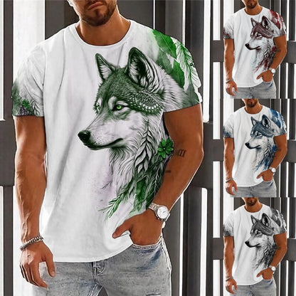 👕【2XS-6XL】🏆Nuevo producto de verano: camiseta con estampado de lobo para hombre, algodón agradable para la piel, suave y transpirable 
