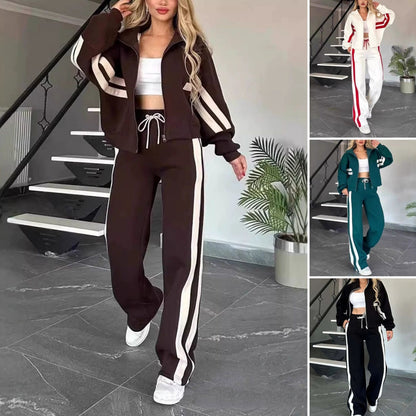 🆕✨Nova kolekcija, 50% popusta: 2025 visokokvalitetni ženski sportski komplet 🖤👗👚 prugasti džemper s patentnim zatvaračem + hlače, udobno i svestrano za svaki dan