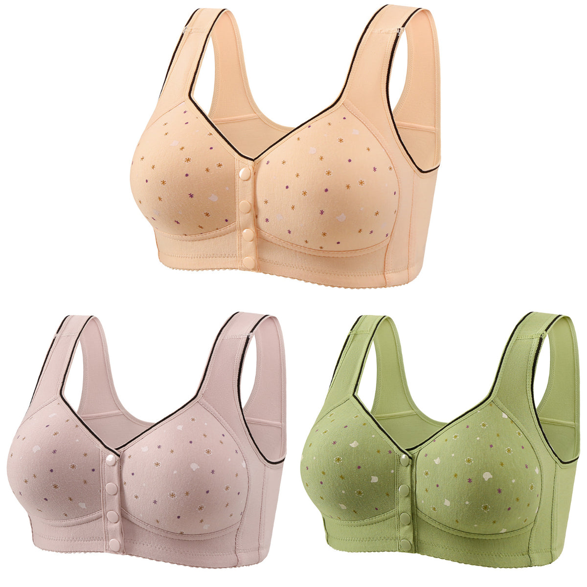 🏆【3 paquetes】【40-120 kg】Sujetador sin aros para mujer, cierre frontal ❤️ Algodón Tencel, natural, antibacteriano y cómodo
