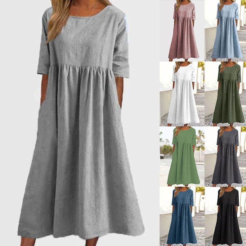 💥👗【S-5XL】2024 Pamučna ležerna haljina s džepovima--3709276