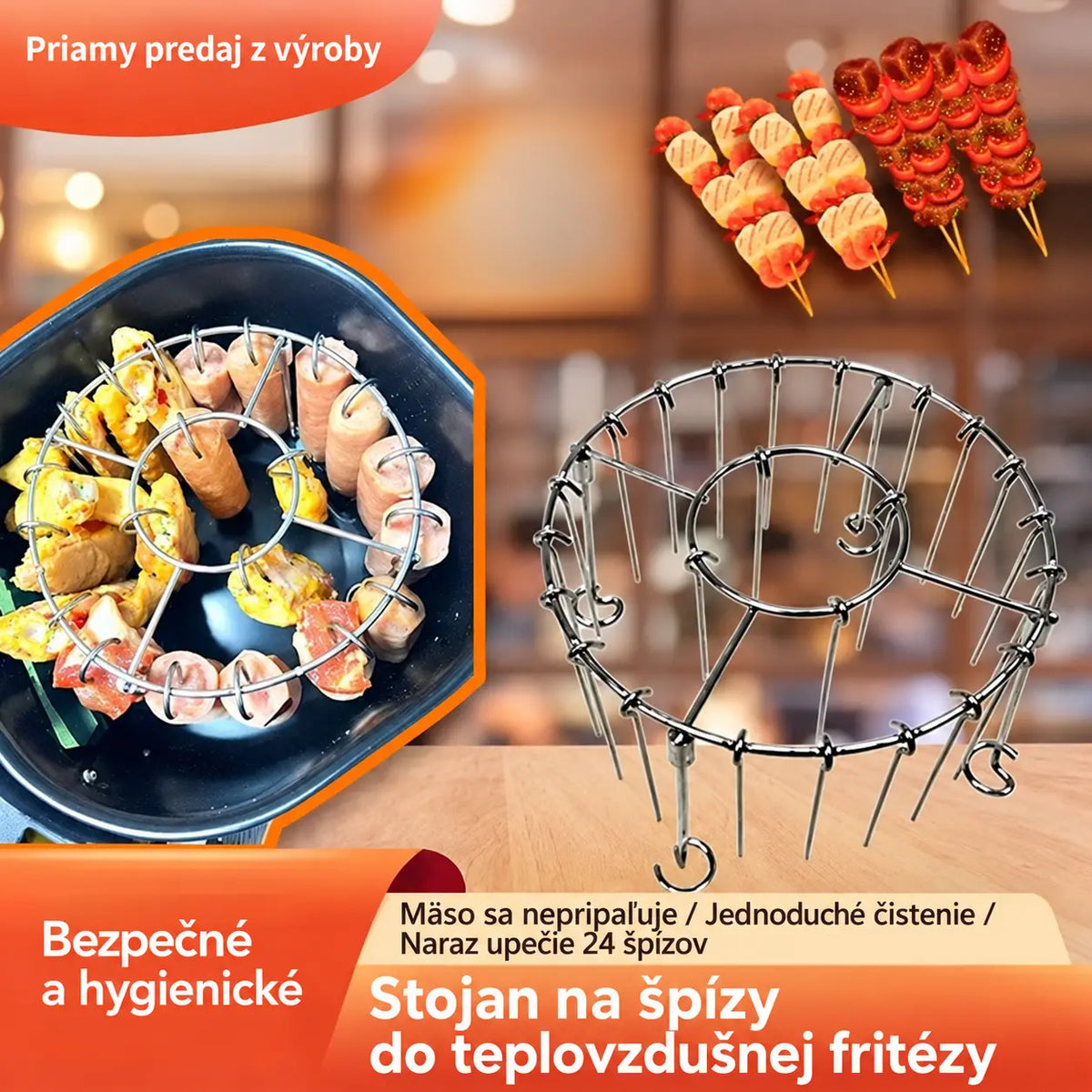🍖🍗 Stojan z nehrdzavejúcej ocele 304 s 24 ihlicami do teplovzdušnej fritézy – Doprava zdarma – Platba na dobierku