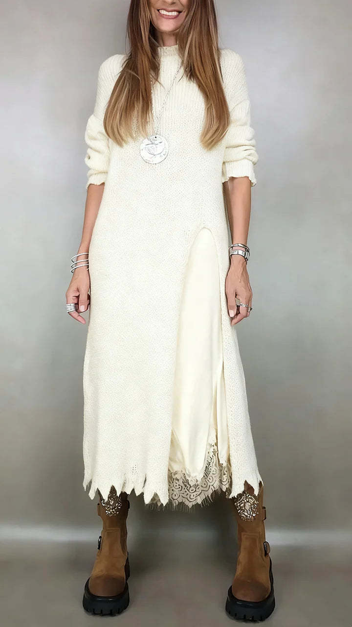 【XS-3XL】👗Nuevo conjunto de encaje, con abertura, diseño de suéter, conjunto de dos piezas vestido-suéter con tiras y abertura