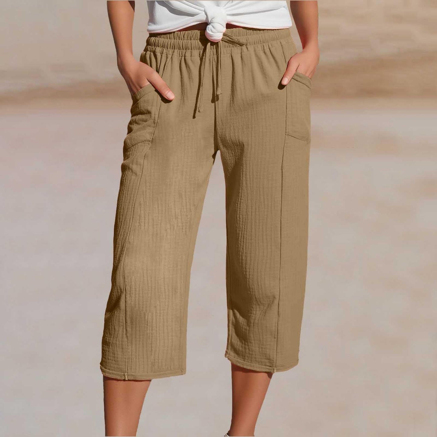 💖【Kupite jedan, dobijte jedan gratis】👖👖Ženske jednobojne plisirane capri hlače od pamuka i lana - hladne i prozračne, laskaju obliku nogu, elegantne i ležerne