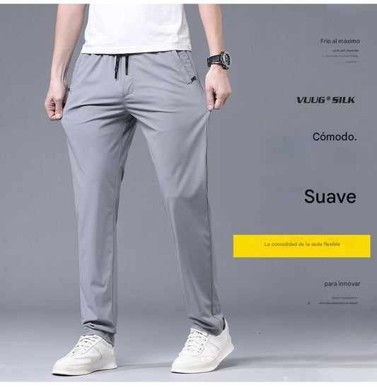 🔥Oferta especial de lanzamiento【45kg-115kg】🔥Nuevos pantalones de seda fría elásticos para hombre, primavera-verano, cómodos y versátiles