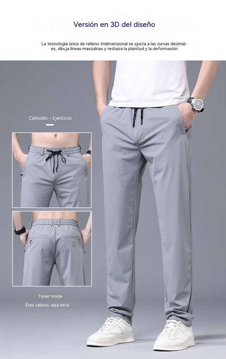🔥Oferta de temporada【45kg-115kg】🔥Nuevos pantalones de seda elásticos y frescos para hombre, estilo primavera/verano, cómodos y versátiles