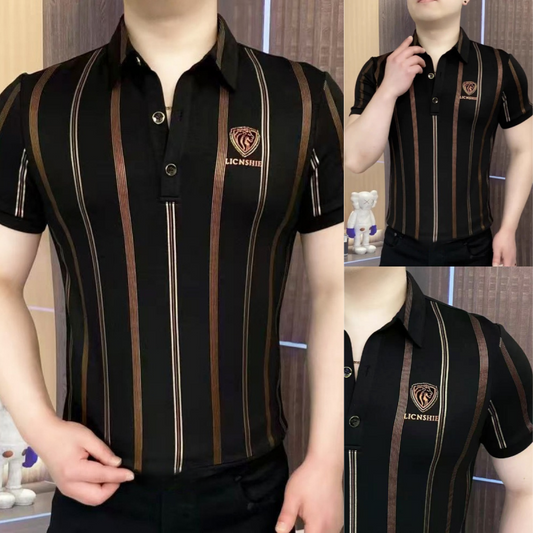 🔥43% de descuento👕 Nuevo en oferta: Polo elegante negro de hombre con solapa 