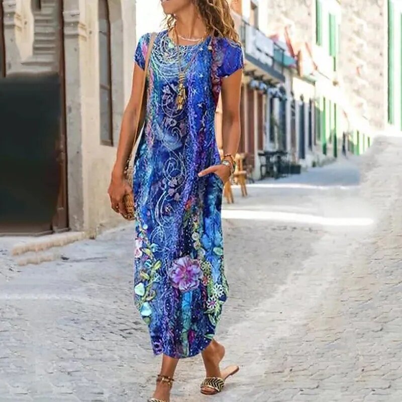 Vestido holgado con bolsillos y estampado de alta calidad para mujer, nuevo, 2024 - 3733536 