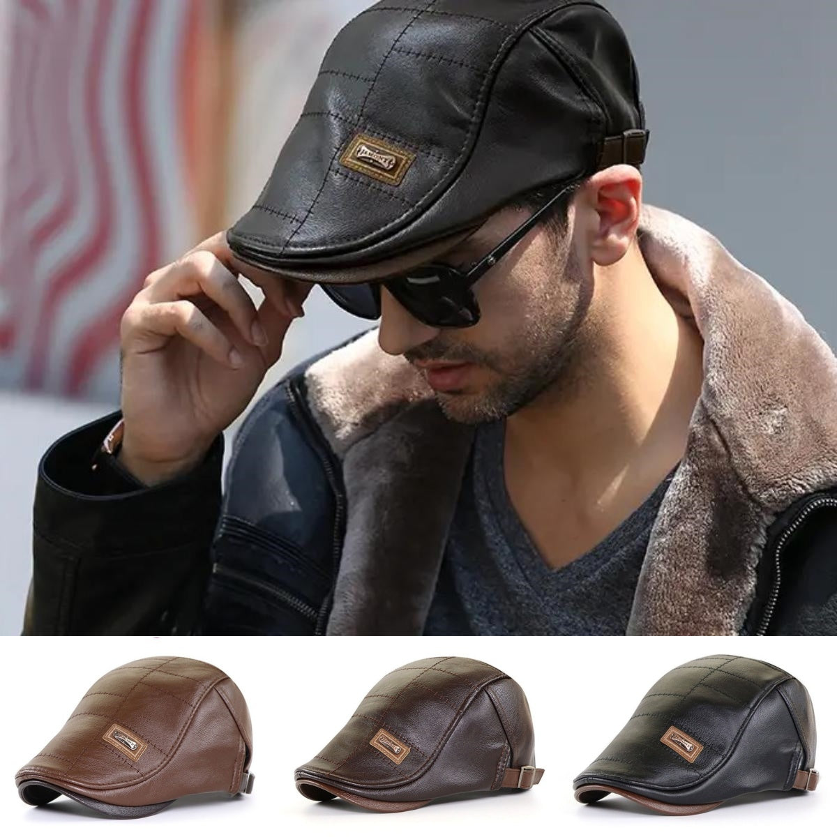 🧢🔥 Moška vrhunska retro usnjena baretka 3 v 1 – modna, vodoodporna in vetrovna, z notranjo podlogo za toploto, zelo praktična