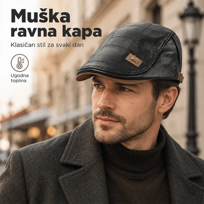 Muška retro kapa s kožnim uzorkom i reljefnim šavovima, elegantnog izgleda, idealna za svakodnevne jesenske i zimske kombinacije.