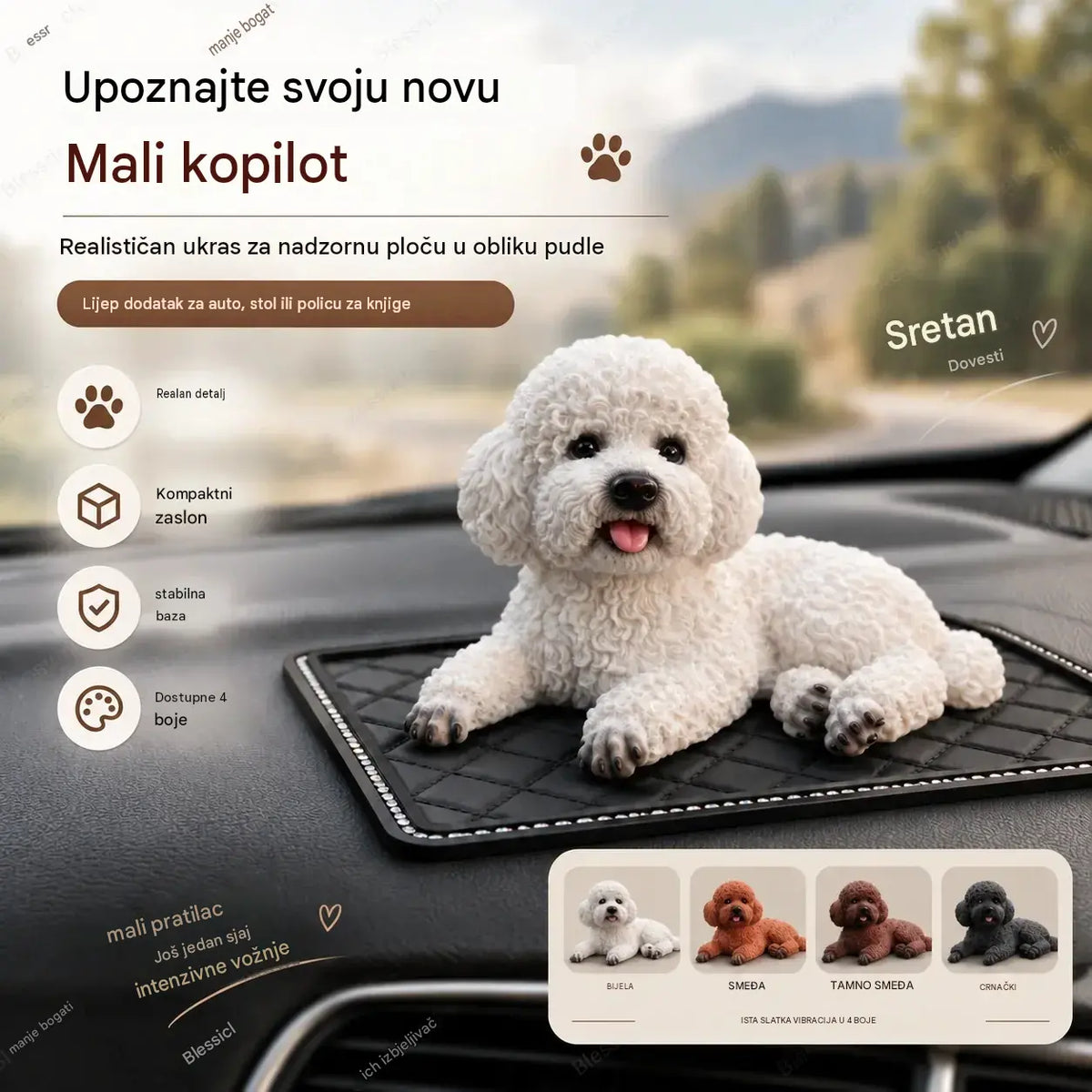 🐶✨Ukras za automobil u obliku pudlice: najslađi dodatak za nadzornu ploču