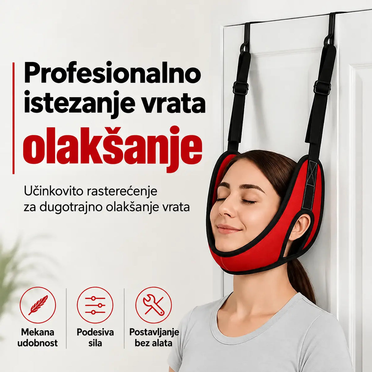 💥【Posljednji dan: 50 % popusta】 Uređaj za trakciju vratne kralježnice (postavlja se na vrata) – za istezanje vrata i ublažavanje boli