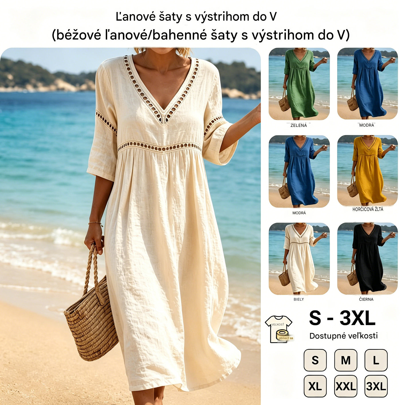 👗【S-3XL】Letné módne bavlneno-ľanové šaty s výstrihom do V, priedušné, pohodlné a nepoddajné