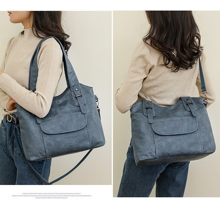 Ограничена оферта 45% 📢👜 Нова дамска кожена чанта през рамо, ежедневен стил, голям обем✨ Модерна и лесна за съчетаване✨ Избор от 6 цвята