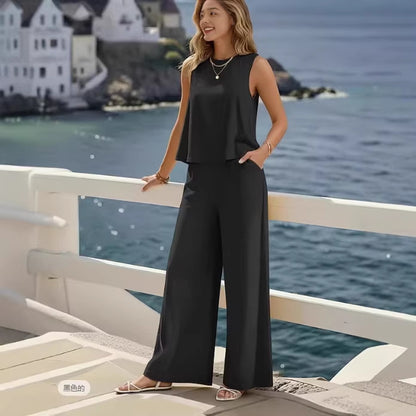 🔥Kupi 1, dobij 1 gratis🔥【S-3XL】Ljetni novi modni jednobojni bezrukavni komplet, elegantnog izgleda, idealan za posao i svakodnevno nošenje.