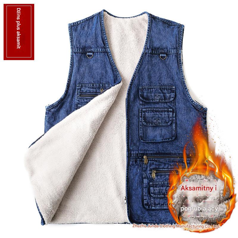🔥🧥❄️Nowa kolekcja 50% zniżki, ocieplany męski wielofunkcyjny bezrękawnik z dżinsu XL-7XL, odporny na wiatr, ciepły i trwały