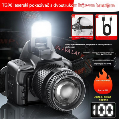 💡【50% POPUST】Snažna senzorska čeona lampa za kućnu i vanjsku upotrebu, s funkcijom zuma, velikog dometa, punjiva, dugotrajna, za noćne šetnje, avanture i noćni ribolov