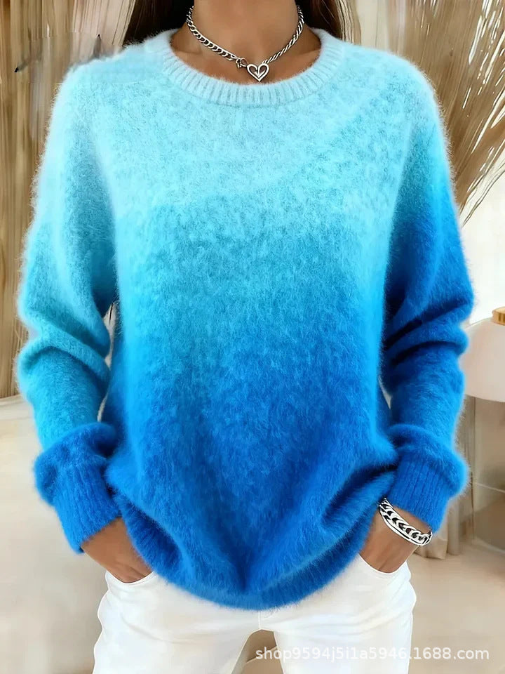 【S–5XL】Džemper s okruglim izrezom i gradijentnim uzorkom, plišani materijal