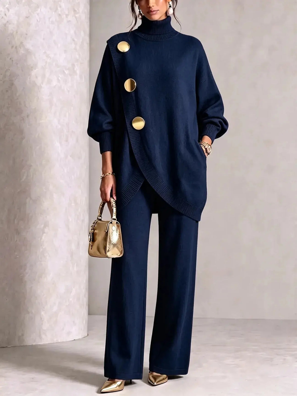 ✨🔥 A mitad de precio + envío gratis 🚚💕 Elegante conjunto para mujer: cuello alto y pantalón de pierna ancha — Cómodo y con estilo 👗