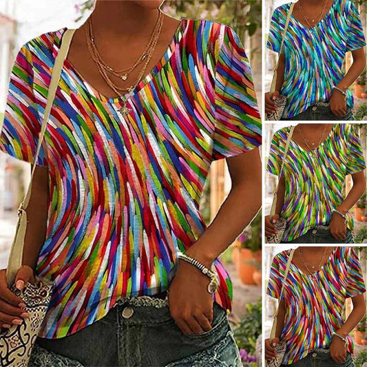 🔥Vremenski ograničena promocija🔥[S-5XL] Nova ljetna ženska majica kratkih rukava s V izrezom za 2025. s printom jedinstvenog stila