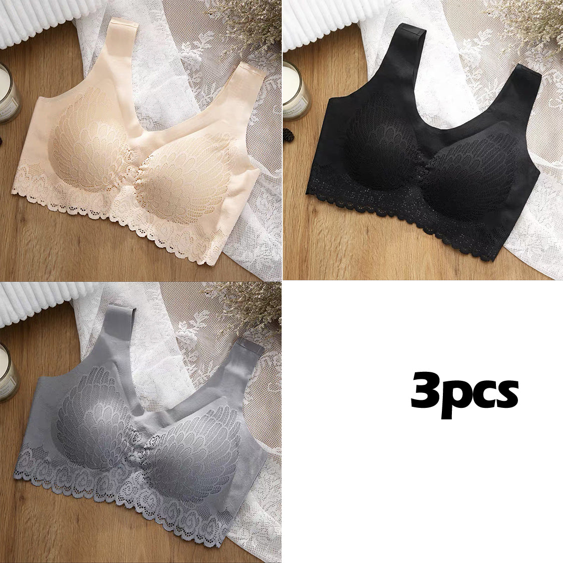 👙【Conjunto de 3 piezas】Sujetador de encaje cómodo nuevo y mejorado, adecuado para tallas grandes (49% de descuento)