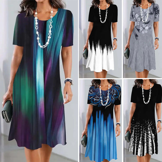 🔥🎁👗【S-5XL】Vestido elegante retro de cuello redondo-3715017 