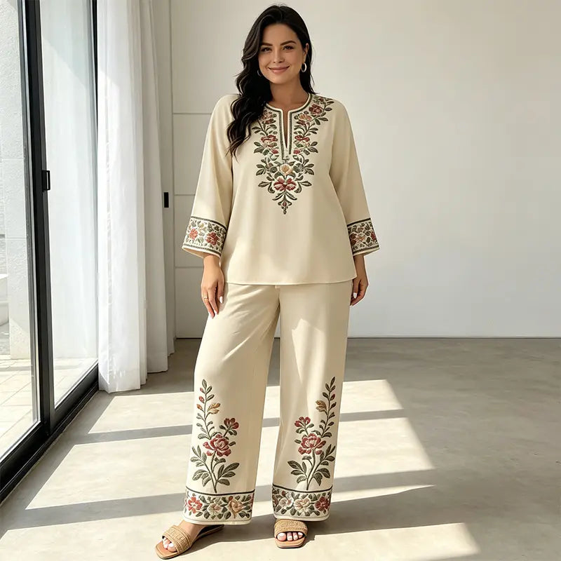 Juliet | Laneni ženski dvodijelni set, široke hlače i opuštena bluza, prozračan i lagan, idealan za ljeto