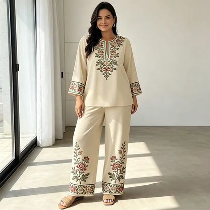Juliet | Laneni ženski dvodijelni set, široke hlače i opuštena bluza, prozračan i lagan, idealan za ljeto