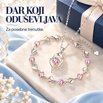 ✨✨Elegantni set ogrlice i narukvice u obliku srca, s blistavim šarenim kristalima, profinjen i lako uklopiv u svaki stil.