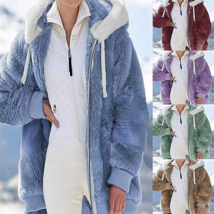 ☃️Korlátozott kedvezmény 39%❄️【Vásárolj 1-et, kapsz 2-t ingyen】[S-5XL] 2025 Női Vastag Plüss Kontrasztos Csíkos Kabát