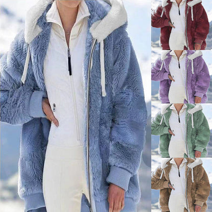 ☃️Korlátozott kedvezmény 39%❄️【Vásárolj 1-et, kapsz 2-t ingyen】[S-5XL] 2025 Női Vastag Plüss Kontrasztos Csíkos Kabát