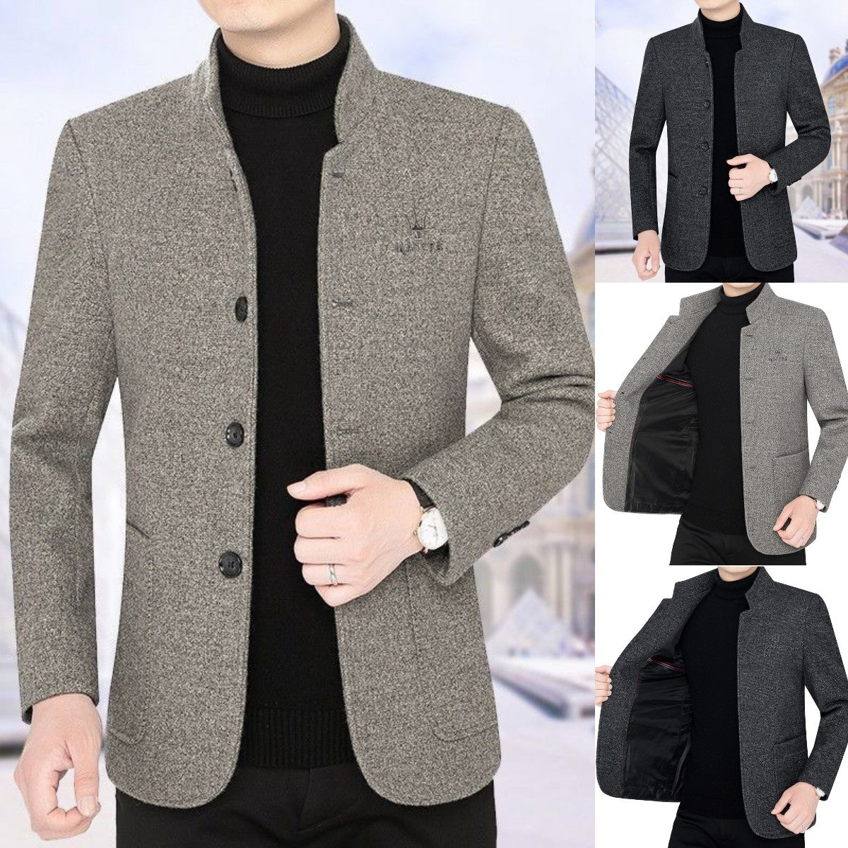 ✨【M--4XL】🔥2024 nuevo abrigo de solapa, suéter de lana para hombre, terciopelo grueso otoño e invierno modelo 3809242 