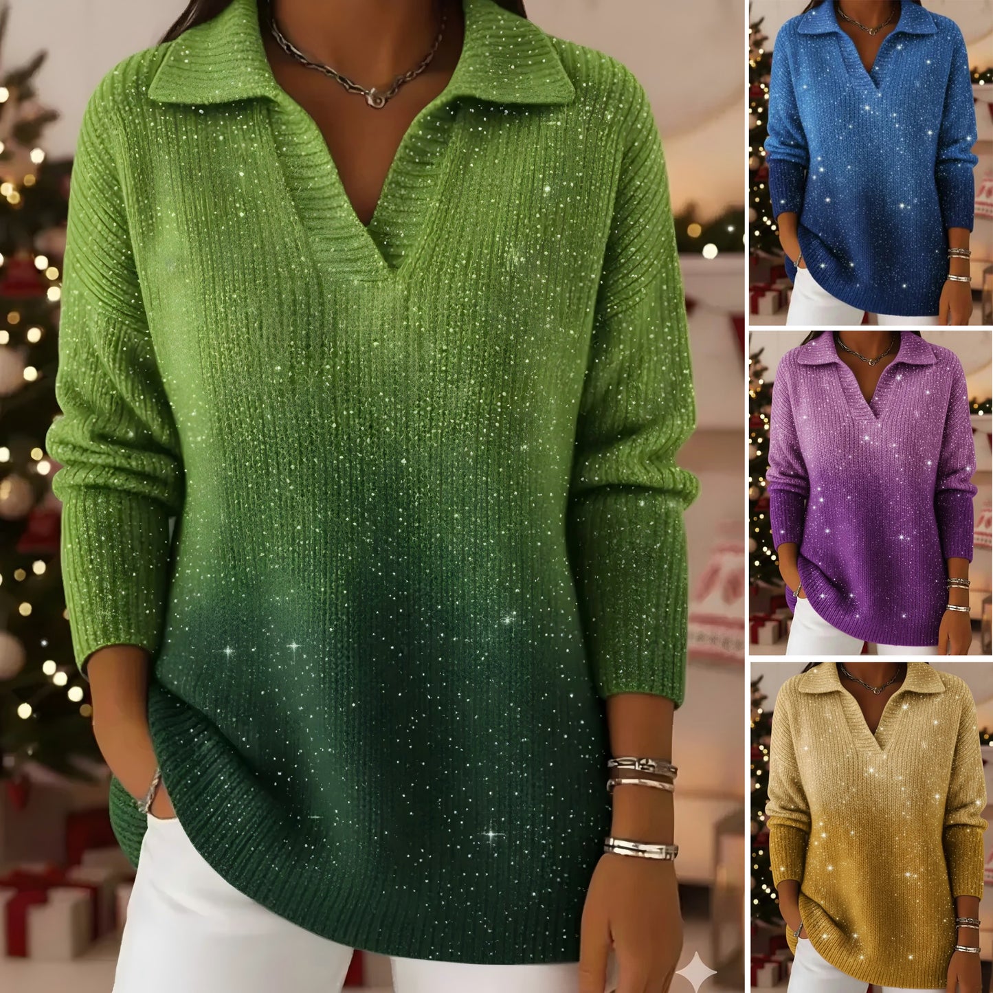 🔥Compra 1 y llévate 1 gratis🔥【S-5XL】Suéter de punto con estampado degradado de cielo estrellado de ensueño