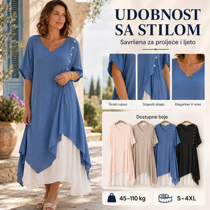 ✨【Sezonska rasprodaja】👗Nova asimetrična dvodijelna haljina s V-izrezom【S-4XL】【45-110 kg】-Besplatna dostava